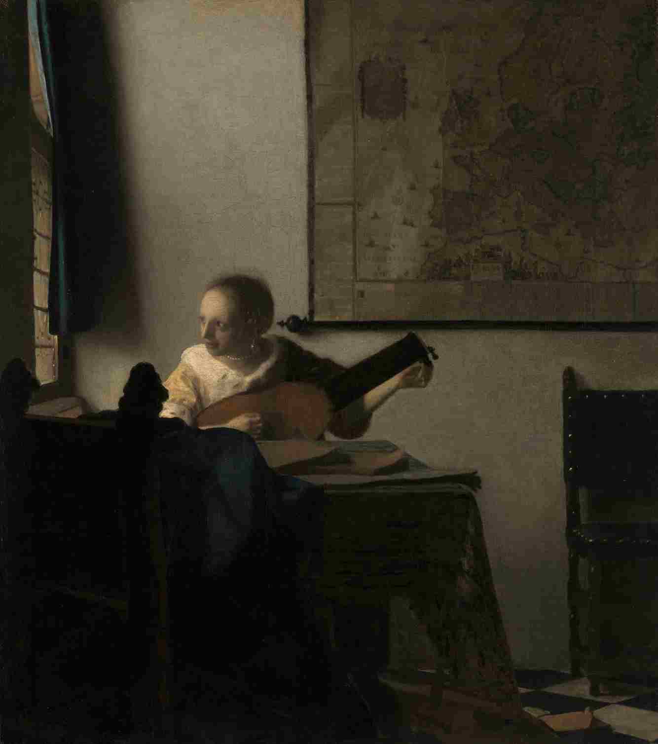 约翰内斯-维梅尔《怀抱琵琶的年轻女子》（约 1662-63 年）-1