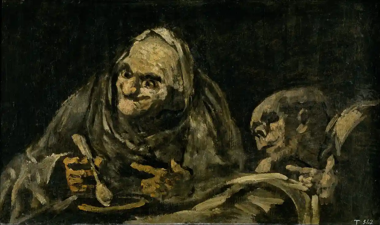 two old men eating soup - Goya